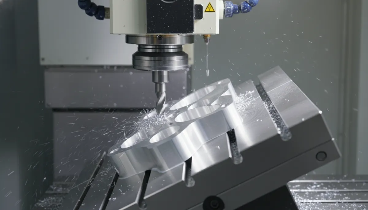 3+2 CNC machining in action on an aluminum part — QiaoFeng CNC factory Dongguan
