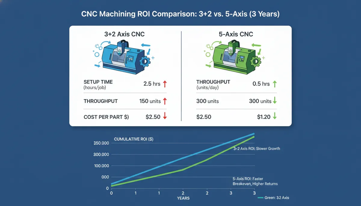 ROI comparison chart 3+2 CNC machining vs 5-axis for small processing plant