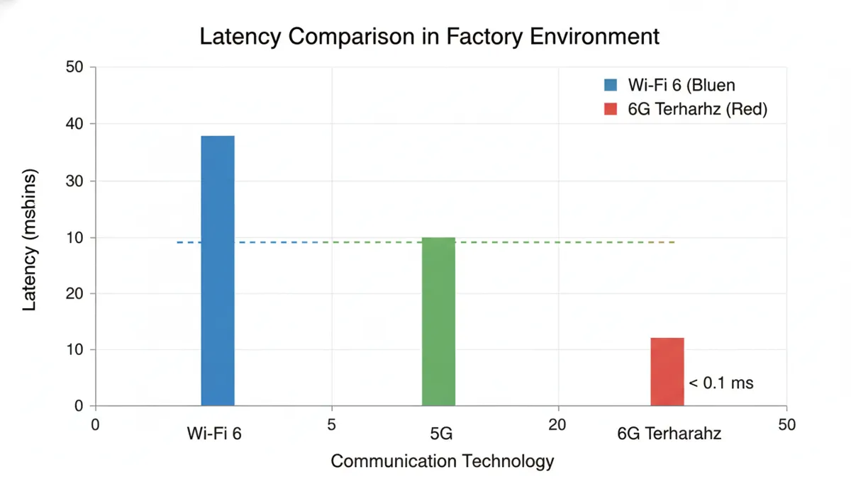 CNC 6G communication latency comparison chart vs Wi-Fi 6 and 5G