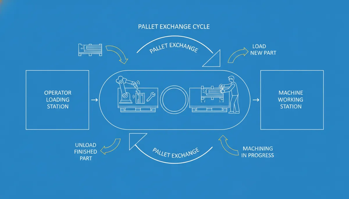 CNC APC pallet changer operation diagram