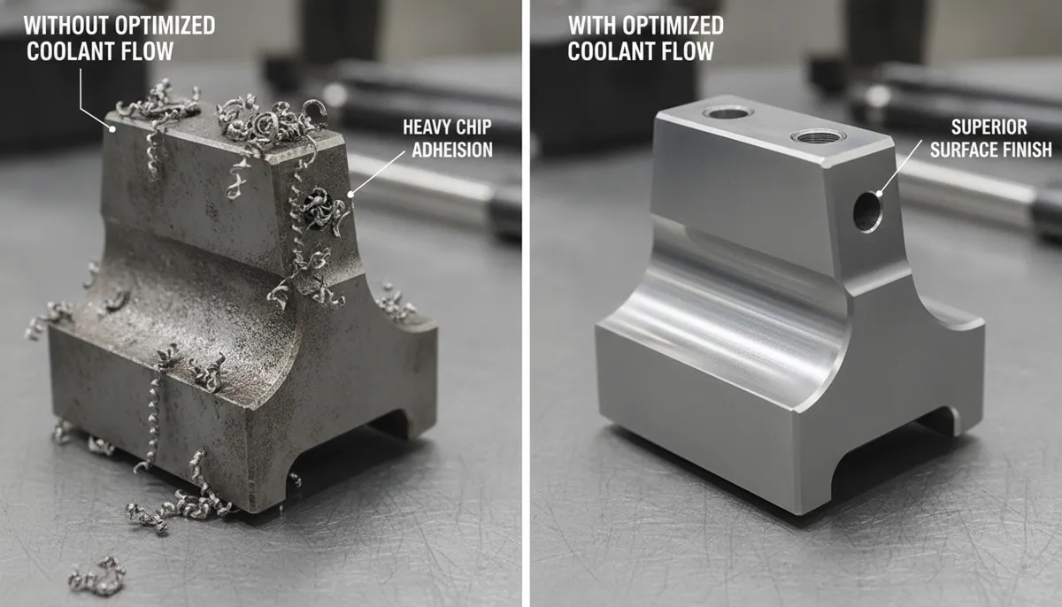 CNC CFD coolant comparison of titanium machining results before and after optimization