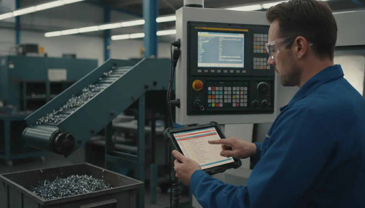 CNC chip conveyor alarm diagnostic check on tablet by engineer