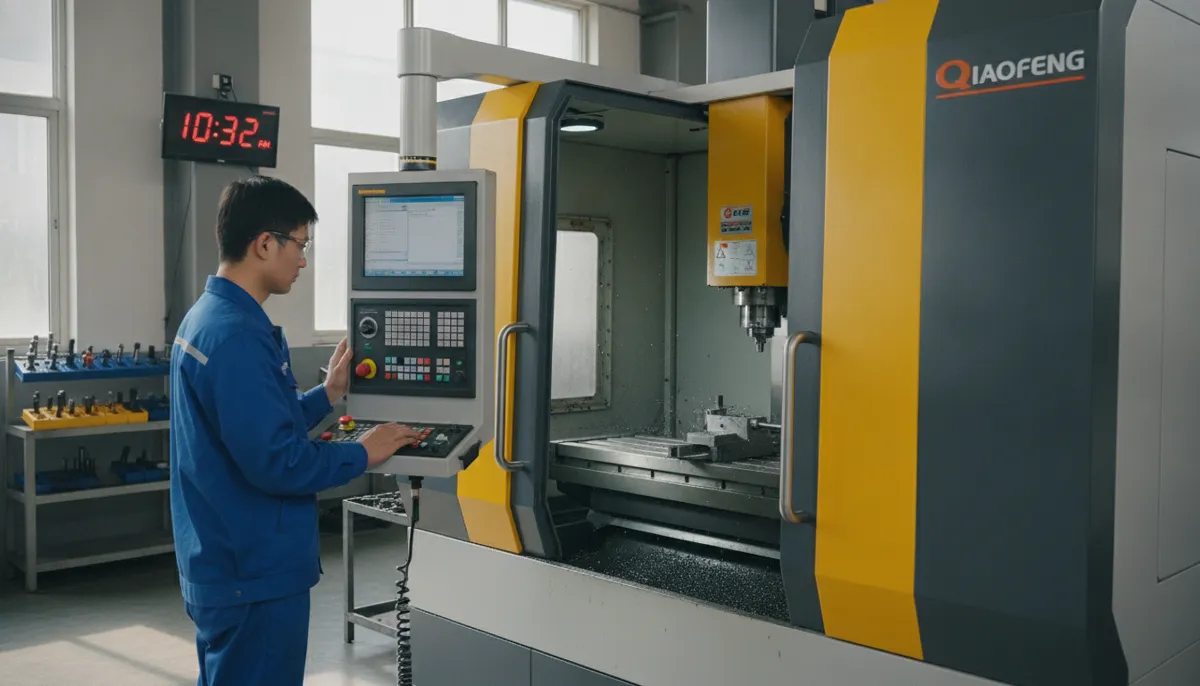 CNC operator adjusting cutter compensation offset on QFCNCMACHINE control