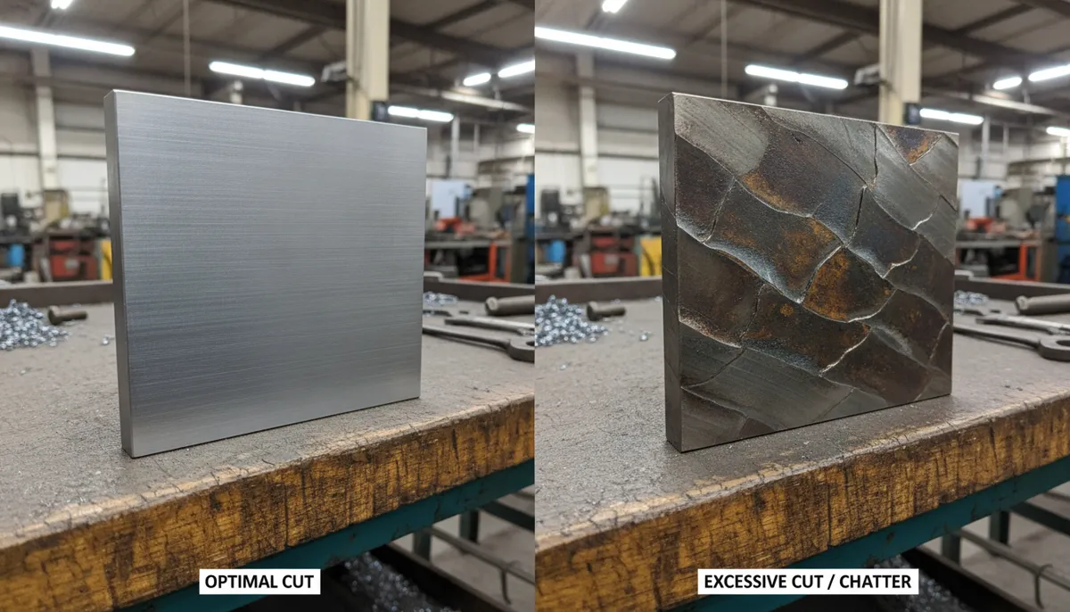 CNC depth of cut comparison showing good vs bad surface finish results