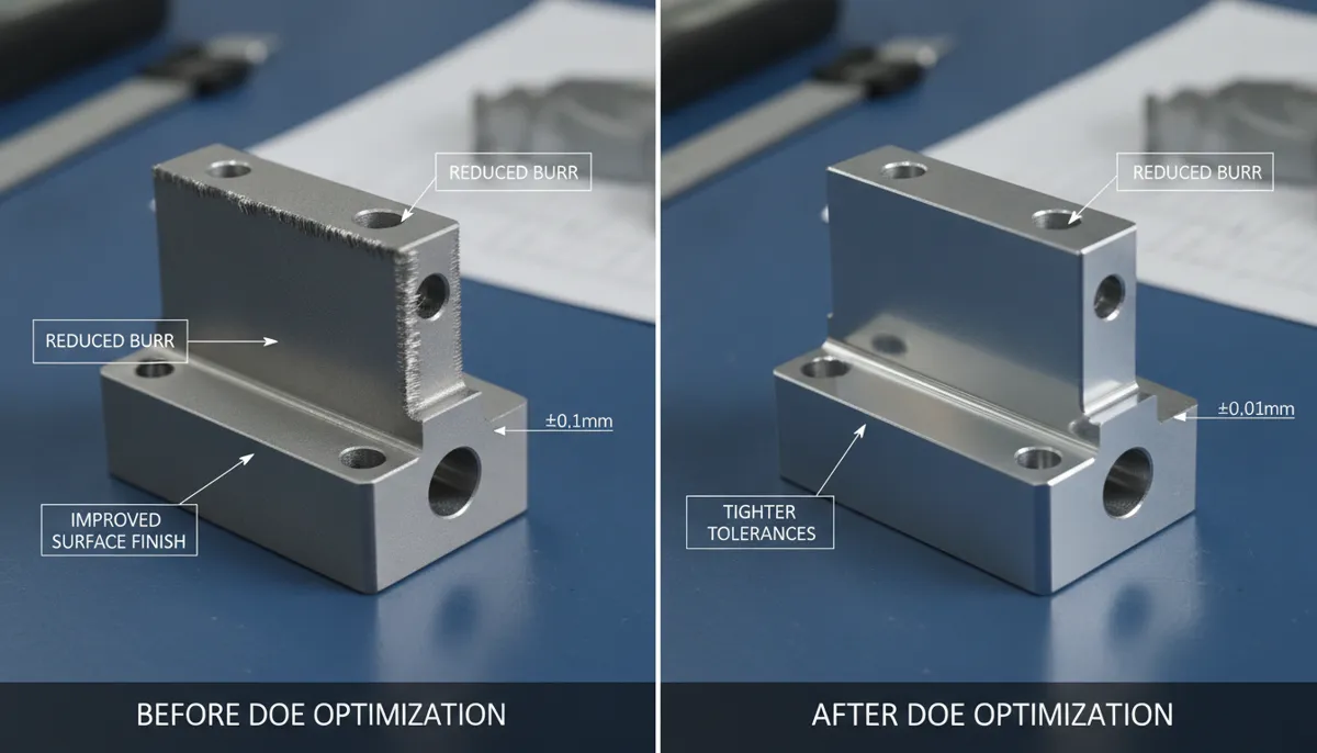 CNC DOE before and after part quality comparison in machining