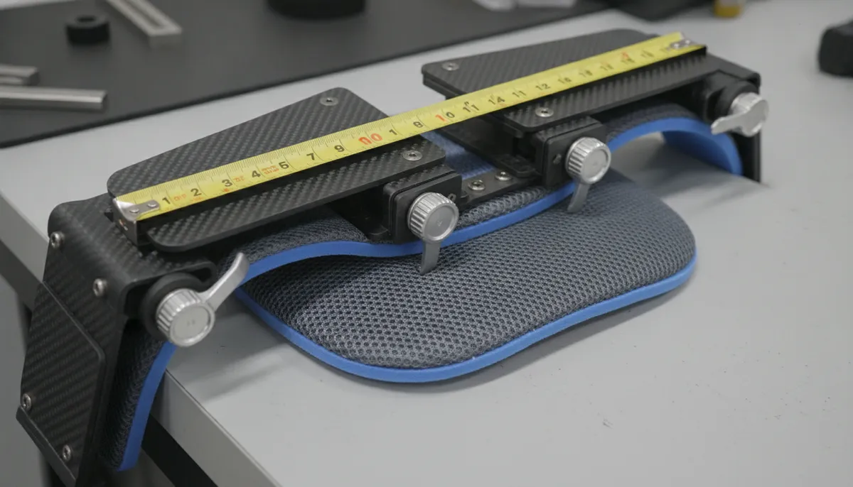 CNC exoskeleton shoulder support mechanism close-up on industrial operator
