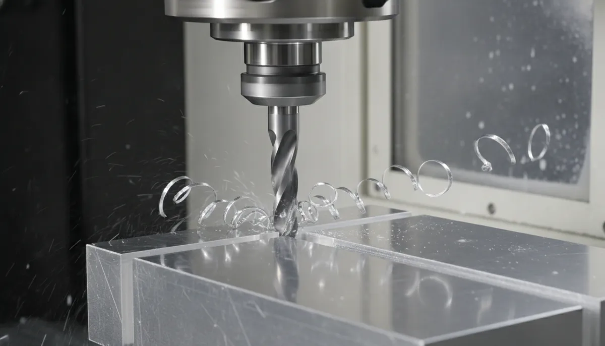 CNC aluminium milling showing perfect chip formation at optimised feed rate