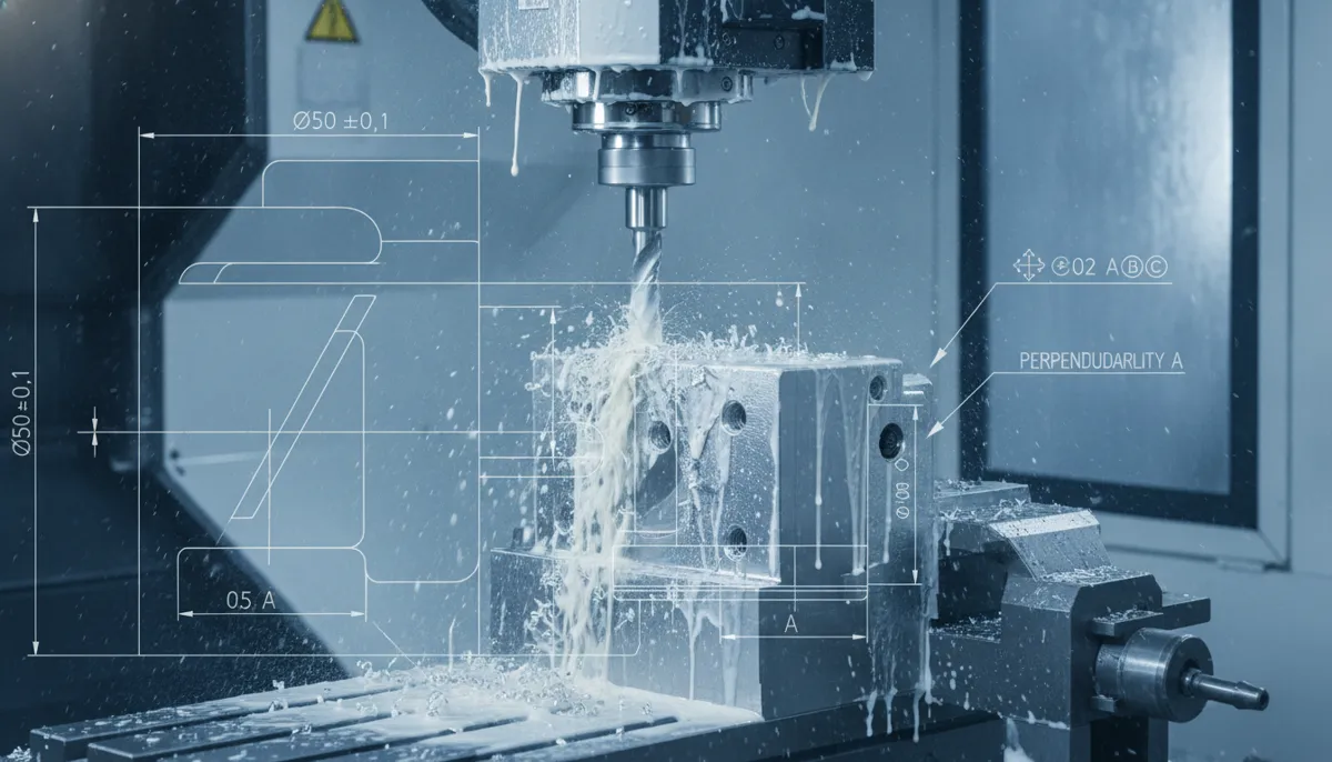 CNC machining with GD&T blueprint for geometric tolerancing