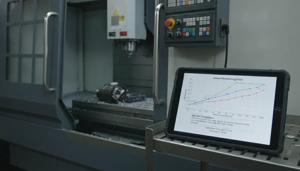 Detailed CNC laser calibration report showing linear error compensation graphs