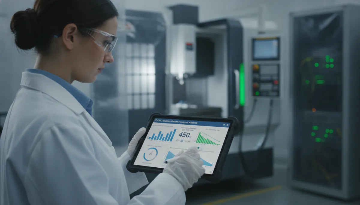 Quality engineer reviewing CNC environmental impact and LCA data