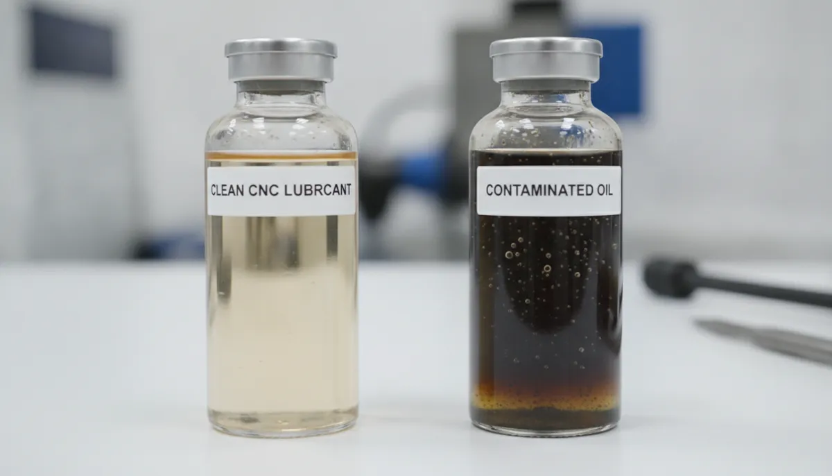 CNC lubrication analysis comparison of clean and contaminated machine lubricant
