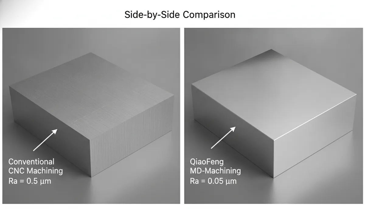 CNC molecular dynamics cutting surface finish comparison showing superior smoothness