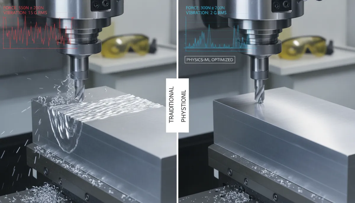 Comparison of surface finish results with and without CNC physics ML optimization