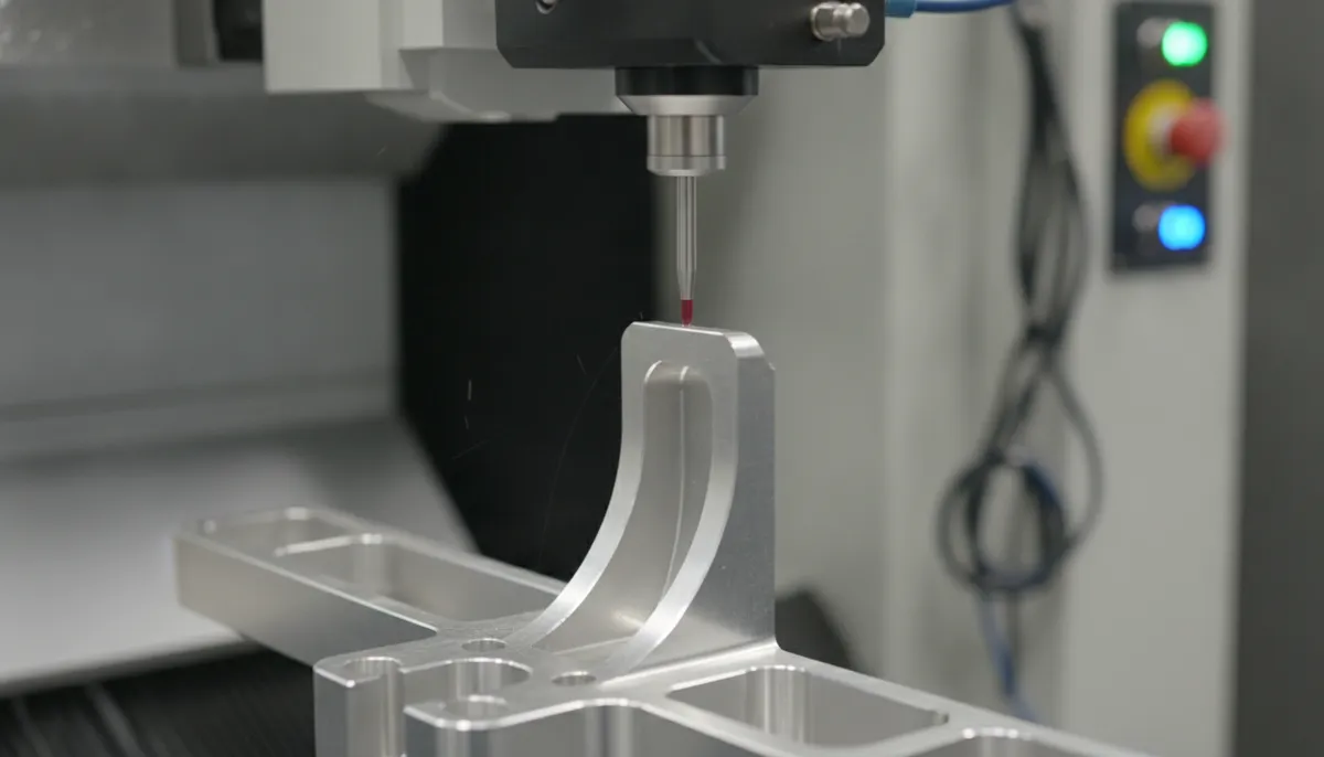 CNC probing touch probe inspecting aerospace bracket on machining centre