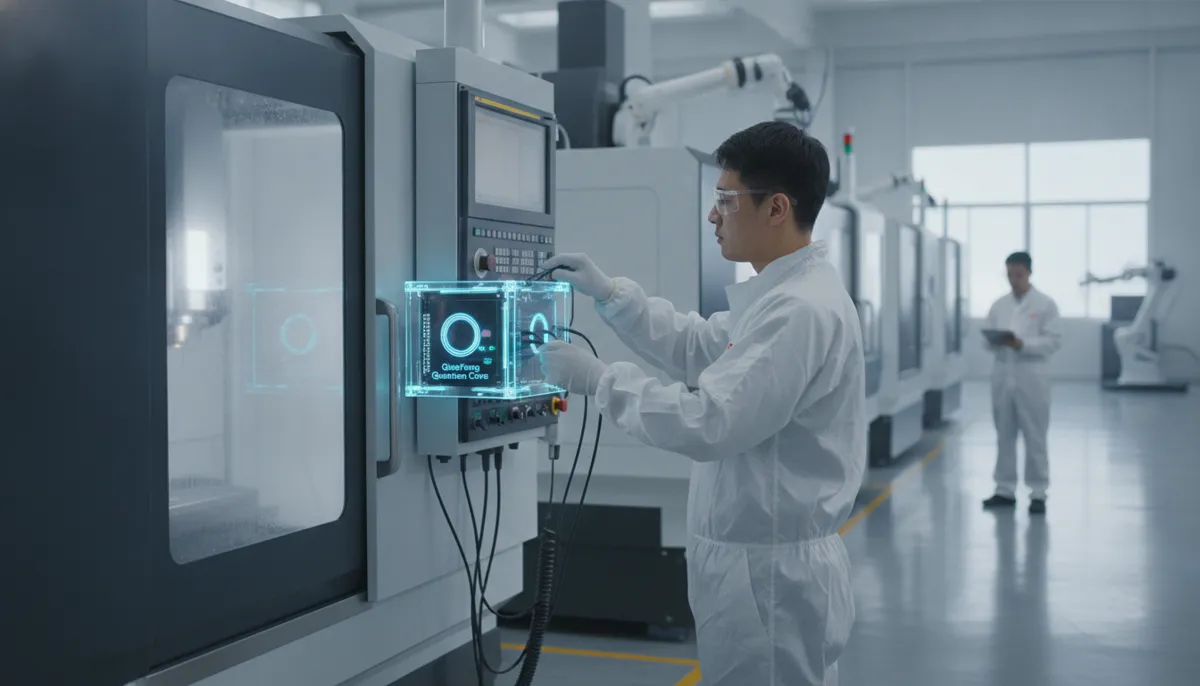 CNC quantum computing retrofit module installation on industrial machining center