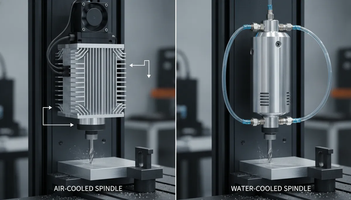 CNC spindle air-cooled vs water-cooled comparison showing thermal performance difference