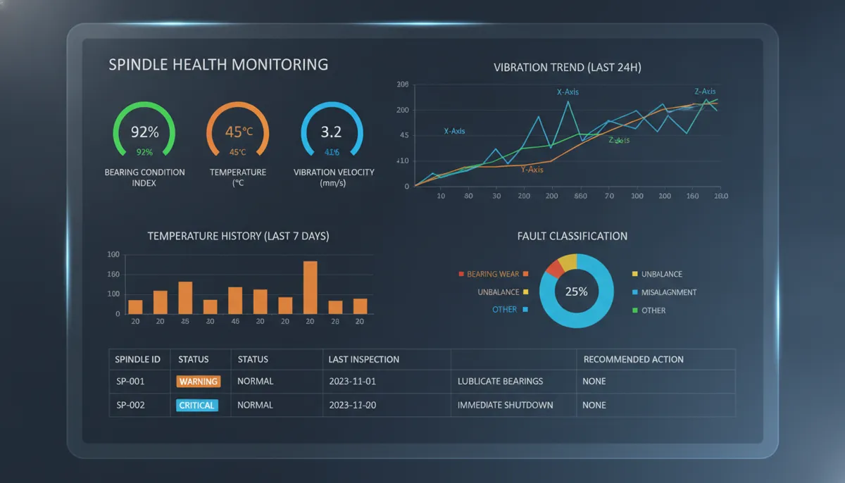 CNC Spindle Health analytics dashboard for bearing condition monitoring
