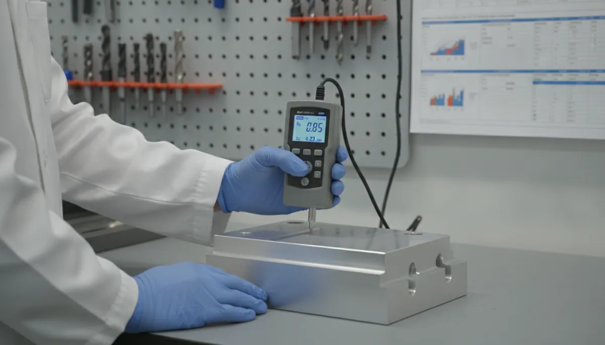 QiaoFeng CNC surface roughness measurement report with profilometer trace and Ra Rz values
