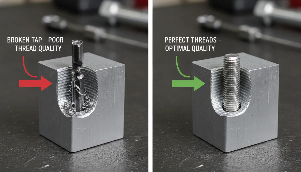 Comparison of broken tap and successful CNC tapping cycle result