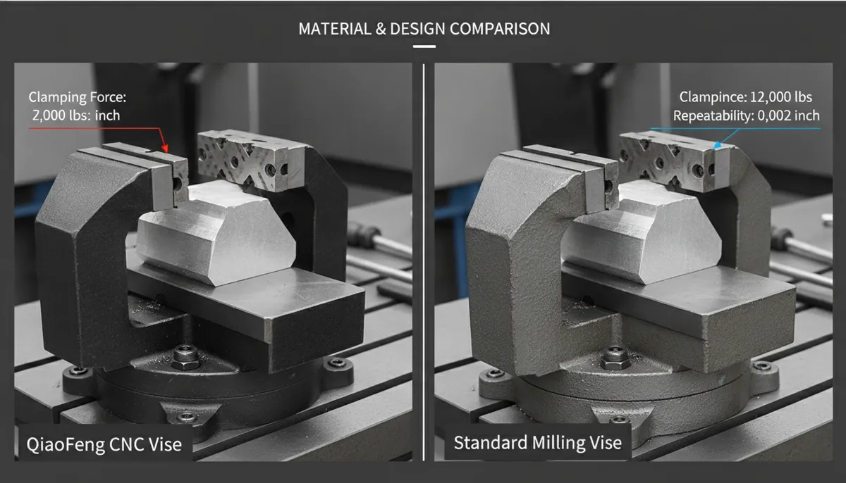 QiaoFeng CNC workholding vise installed on a machining center in a production environment