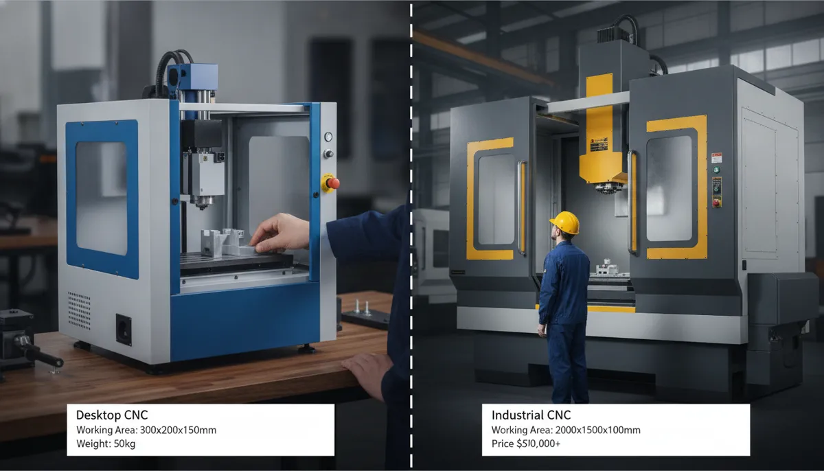 Desktop CNC vs industrial CNC size and cost comparison for startups