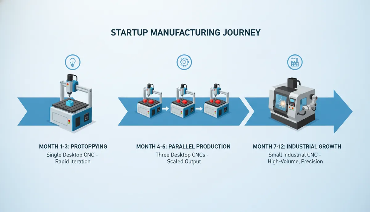 Desktop CNC machine startup growth timeline with ROI milestones