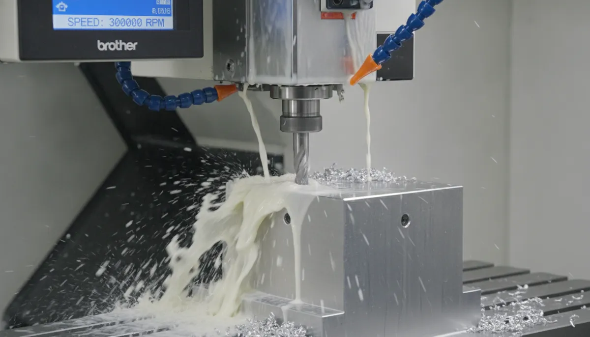 Brother Speedio high-speed spindle cutting aluminum with coolant