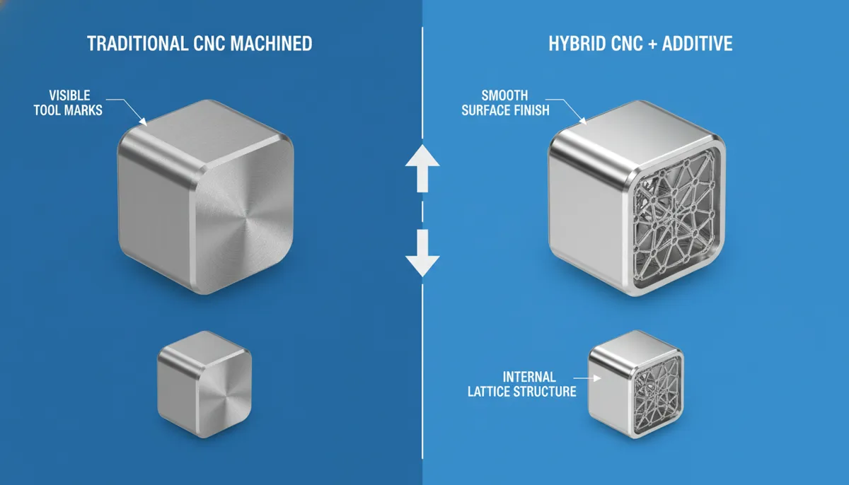 titanium part produced by hybrid CNC machine vs traditional CNC showing geometric complexity difference